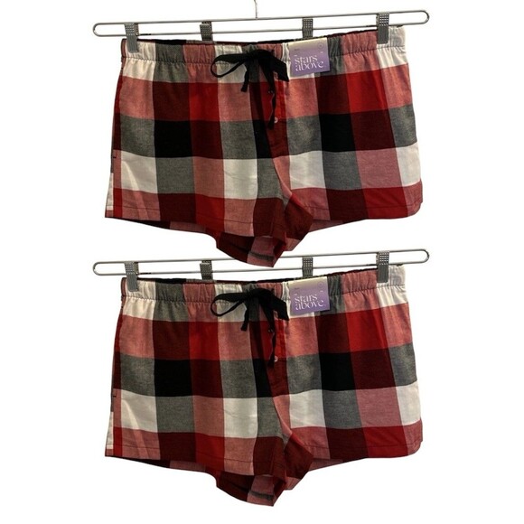 Set of 2 NWT Stars Above Womens Plaid Flannel Pajama Lounge Shorts XL Red Multi - Picture 1 of 16